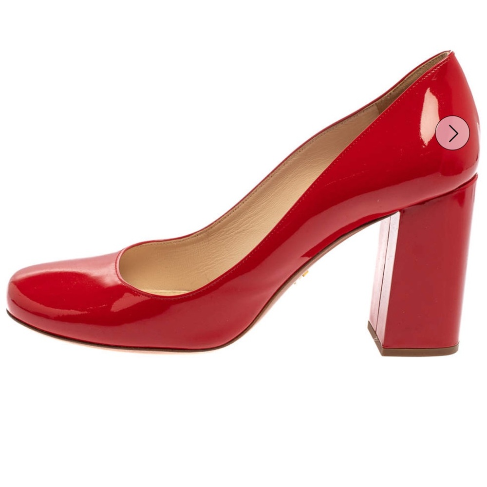 Prada Glossy Red Block Heel Pumps